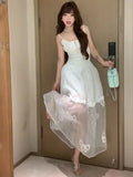 DAIIIBABYYY  -  White French Chiffon Splicing Lace Strap Dress For Women New Style Fashion Slim Fit Waistline Sling A-line Dresses Summer Autumn