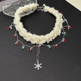 Daiiibabyyy  Fluffy Double-layer Rhinestone Snowflake Tassel Choker Christmas Sweet Sexy Clavicle Chain for Women Party Jewelry