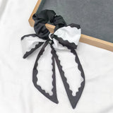 DAIIIBABYYY  -  Printed Bow Hair Rope Elegant Ribbon Ponytail Hair Band For Women Sweet Rubber Band Hair Ring Fashion Headdress Hair Accessories