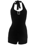 DAIIIBABYYY  -  Solid Slimming Backless Tunic Jumpsuits for Women Halter Sleeveless High Waist Spliced Metal Sexy Jumpsuits Female Fashion