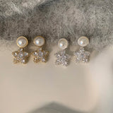 Daiiibabyyy -  New Chic Bling Bling Rhinestones Imitation Pearl Star Statement Dangle Earrings for Women Gold Silver Plated Daily Jewelry