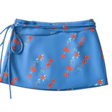 Daiiibabyyy  Vacation Vietnam Low-waist Cross-strap Mini Skirt For Women Summer Fresh Print Slim-fit Bodycon Ultra-short Skirt Elegant H1YO