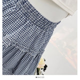 DAIIIBABYYY  -  Sweet Girl Mushroom Edge Splicing Color Contrasting Plaid Half Girls Summer 2025 High Waist A-line Layered Cake Skirt