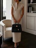 Daiiibabyyy  Sexy Deep V-neck Commute Bodycon Dress Women Fashion Cap Sleeve Cocktail Long Dress Casual Hight Waist Solid Slim Party Dresses