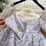DAIIIBABYYY  -  French Style Super Fairy Fluffy Dress 2025 Summer Gentle Square Neck Bubble Sleeves Slimming Floral Mesh Vestidos