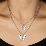 Daiiibabyyy Women and Jewelry Classic Fashion Double Layer Butterfly Necklace Wedding Jewelry Collar Chain Light Luxury Pendant Neckchain