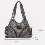 Daiiibabyyy  Y2Kwomen Large Capacity Single Shoulder Crossbody Bag Retro Motorcycle Street Trend Sweet Cool Style Mixed With Rivet Decoration