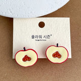 Daiiibabyyy  Autumn Winter New Winered Resin Apple Heart Simulation Fruit Hanging Dangle Earrings for Women Girls Birthday Gifts