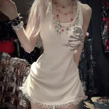 Daiiibabyyy  Subculture Gothic Lace Skeleton Milk White Suspender Dress Retro Dark Millennium Spicy Girl Clothing