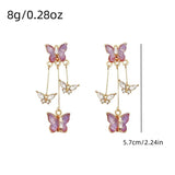 Daiiibabyyy  Elegant Purple Glass Butterfly Long Tassel Earrings for Women Delicate Rhinestone Crystal Insect Earrings Luxury Party Jewelry