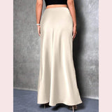 Daiiibabyyy  Black Elegant Satin Midi Skirt Women High Waisted Fashion American Draped Skirt Solid Sexy Bodycon Classic Spring Summer Skirt