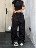 DAIIIBABYYY  -  Y2K Black Cargo Pants Women Streetwear Lace Up Baggy Sweatpants Harajuku Oversize Wide Leg Joggers Gyaru Track Trousers
