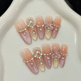 Daiiibabyyy  10pcs Handmade Press On Nails Almond 3D Crystal Butterfly False Nails Decor Glitter French Tip Fake Nails Elegant Blush Nail Art