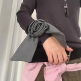 Daiiibabyyy  Gray Striped Square Scarf Bow Flower Hair Ring Simple Advanced Ladies Elegant Hair Accessories INS Fashion Hair Clip
