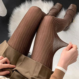 Daiiibabyyy  New Sexy Angola Red Pantyhose Women Girl Retro Style Coffee Sheer Silver-streaked Boots Stockings Uniform Shiny Slimming Tights