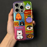 Daiiibabyyy  Large hole IND colored cartoon small animal phone case with purple hanging rope for iPhone 11 12 13 14 15 16 pro max