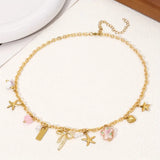 Daiiibabyyy  1pc Vintage Style Stainless Steel Charm Necklace for Women Starfish Bow Heart Pendants Fashion Jewelry for Daily and Party Wear