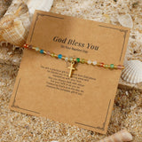 DAIIIBABYYY  -  Adjustable Beaded Bracelet Set with Cross and Heart Charms Handmade Boho Jewelry for Women and Sisters Gift