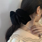 DAIIIBABYYY  -  Oversize Black Velvet Scrunchies Hair Ties Women Girls Solid Rubber Big Elastic Hair Bands Rope Ponytail Hair Accessories Winter