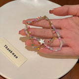 DAIIIBABYYY  -  New Fashion Summer Colorful Dopamine Flower Pearl Beaded Bracelet for Women Sweet Vacation Party Jewelry Friendship Gifts