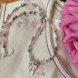 DAIIIBABYYY  -  New Korean Bowknot Beaded Necklace Women Crystal Class Gravel Clavicle Chain Sweet Cool Y2K Chokers Exquisite Fashion Jewelry