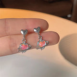Daiiibabyyy  Y2K Heart Planet Drop Earrings for Women Harajuku Fashion Punk Girl Crystal Stars Earring 2025 Korean Trendy Party Jewelry Gifts