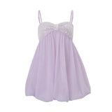 Daiiibabyyy  Summer French Sweet Solid Patchwork Sequined Spaghetti Strap Loose Camis