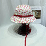 DAIIIBABYYY  -  Korean Version of Sweet Floral Strap Bucket Hat Women's Spring and Summer Small Fresh Pastoral Style Sunshade Thin Sun Cap