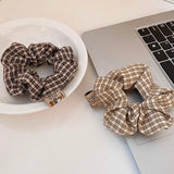 DAIIIBABYYY  -  Brown Color Lattice Scrunchies Women Girls Fashion Hair Accessories College Student Elastic Hair Bands Cartoon Ponytail Holder
