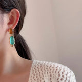 Daiiibabyyy  Minar Stylish Contrast Color Resin Geometric Long Drop Earrings for Women 14K Real Gold Plated Copper Alloy Statement Jewelry