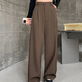 Daiiibabyyy  New Narrow Suit Mop Pants for Women Loose Solid Color Slim Straight Trousers Casual Elastic High Waist Wide Leg Pants Mujer