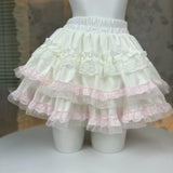 Daiiibabyyy  Patchwork Solid White Pink Woman Cute Ballet Sweet Cake Skirt Lace Y2k Mini Skater High Waisted Korean Fluffy Skirt Hot Girls