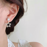 Daiiibabyyy  Shiny Silver Color Starry Sky Zircon Star Drop Earrings Temperament Fashion Jewelry For Girls and Women Holiday Wearing