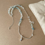 Daiiibabyyy  Stylish Irregular Crystal Natural Stone Star Trumpet Shell Beaded Necklace for Women Shiny Silver Water Wave Chain Chokers