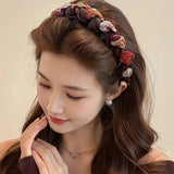 Daiiibabyyy  Elegant Brown Temperament Pleated Headbands for Woman Girls Fashion Toothed Non-slip Hair Hoops Fashion Girl Makeup Accessory