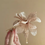 Daiiibabyyy  New Chinese Style Gentle Gradient Fabric Flower Hair Sticks for Women Sweet Chains Tassel Imitation Pearl Hairpin Fairy Headwear