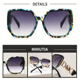 Daiiibabyyy  Women's Oversized Square Fashion Glasses with Blue-Green Gradient PC Lens - Large Round Metal Frame - Stylish