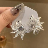 Daiiibabyyy  Fashion Crystal Flower Tassel Drop Earrings for Women Girls Exquisite Zircon Pink Petal Long Earrings Wedding Jewelry Gifts