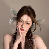 Daiiibabyyy Fairy Ear Headwear Crystal Hairpin Butterfly Tassel Side Clip Delicate Bridal Wedding Hair Accessories