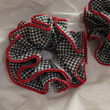 Daiiibabyyy  1PC Black And White Gingham Hair Scrunchie With Red Trim, Large Voluminous Hair Tie, Stylish Hair Accessory For Women