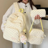 Daiiibabyyy  Nylon Polka Dot Backpack Set Stationery Storage Multi Compartment Girls Backpack Set Zipper Closure Student Backpack Girls Gifts