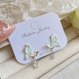 DAIIIBABYYY  -  Girls Sweet Summer Green Color Stud Earrings Set Butterfly Rhinestone Pearl Tassel Drop Earring Women Party Jewelry