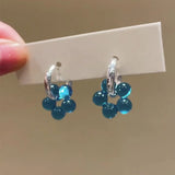 Daiiibabyyy  Ice Transparent Blue Acrylic Flower Ear Buckle Cool Temperament Earrings for Women Holiday Daily Niche Jewelry