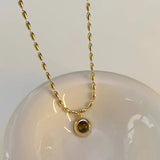 Daiiibabyyy  Maillard Brown Natural Stone Pendant Necklace for Women Oval Opal Gold Color Charm Sweater Chain Chokers French Elegance Jewelry