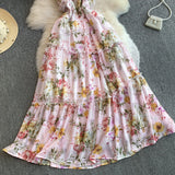 Daiiibabyyy  Vintage New Printing Slip Dress for Women Fashion A-Line Ruffled Robe Femme Sweet Backless Korean Dresses Vestidos De Mujer