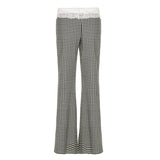 DAIIIBABYYY  - Fashion High Street Plaid Flare Pants Lace Bow Patchwork Y2K Women Skinny Trousers Chic Aesthetic Casual Outfits Slim
