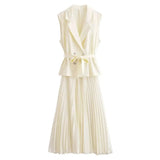 Daiiibabyyy  Corset Dress Women Pleated Vests Long Dresses For Women Sleeveless Office Party Dress Ruched Midi Evening Dresses 82N4