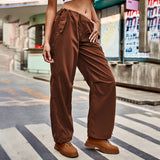 Kylethomasw Drawstring Low Waist Y2K Cargo Pants Women Pockets Baggy Hippie Wide Leg Trousers Korean Vintage Streetwear Sweatpant Pants