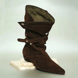 Daiiibabyyy  Vintage Faux Suede Rivet Strap Flod Women Mid-calf Boots Fashion Autumn Winter Low Heeled Chelsea Modern Boots Shoes Botas Mujer