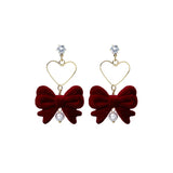 DAIIIBABYYY  -  New Romantic Winter Red Velvet Flocking Bow-knot Earrings Korean Fashion White Furry Ball Multi-style Dangle Earring Jewelry